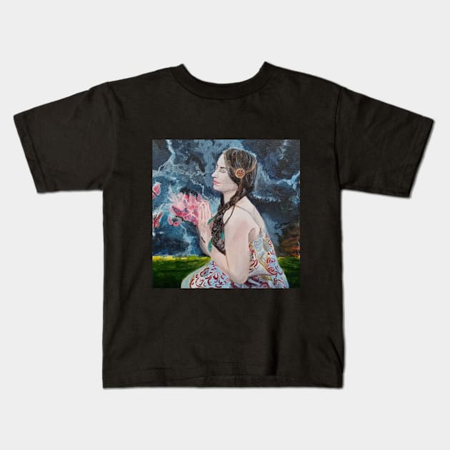 Wings of Forgiveness Christian Fantasy Acrylic Painting Kids T-Shirt by Hannah Quintero Art 